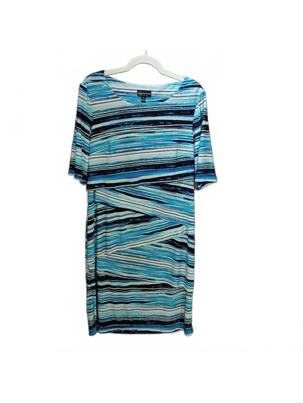 Connected Apparel Women's Striped Blue Polyester Dress Size 16